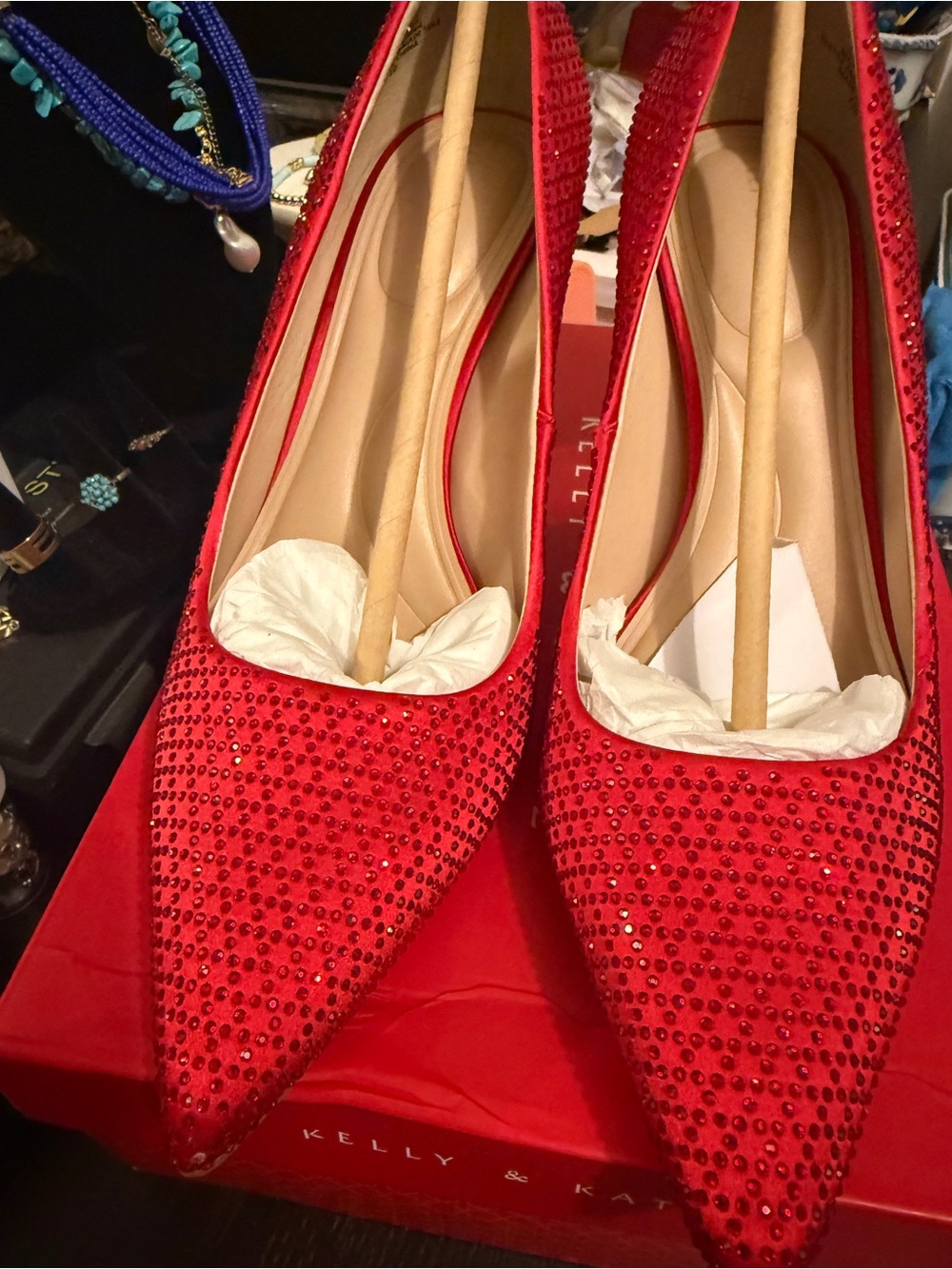 Kelly & Katie Red Crystal Pointed-Toe Heels( brand new!)